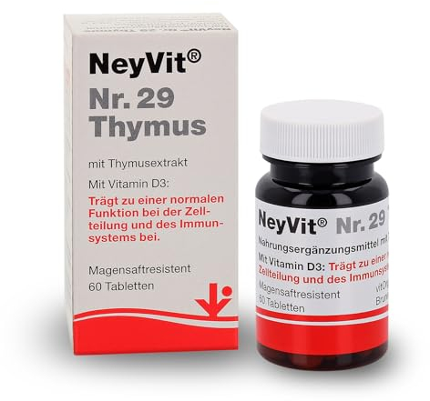 NeyVit Nr. 29 Thymus mit Thymusextrakt, Vitamin D und Selen zur Unterstützung des Immunsystems, Abwehrkräfte stärken und die Thymusdrüse unterstützen - Glutenfrei und Laktosefrei - 60 stk