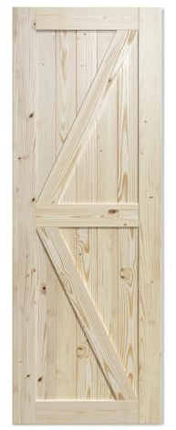 SmartStandard Porte coulissante en bois de grange pré-percée prête à assembler, dalle en bois d'épicéa massif brut, porte simple intérieure, cadre en K naturel (convient aux rails de 1,5 m)