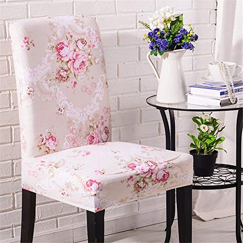 Stuhlhussen Stretch Beschützer Stuhlbezug Stuhlüberzug, Morbuy Elegant Blume Universal Elastische Spannbezug Hochzeit Weihnachten Bankett Hotel Dekor (6 Stück,Romantische Rose)