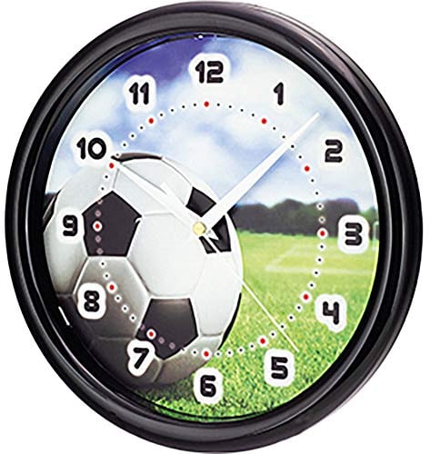 SELVA Kinderwanduhr – Fußball-Motiv – ABS-Gehäuse – Plastikglas – Geräuschlos – Ø 25 cm
