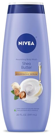 NIVEA Nourishing Shea Butter Body Wash with Nourishing Serum, Moisturizing Body Wash for Women, Enriched Provitamin B5 and Vitamin E, 20 Fl Oz Bottle