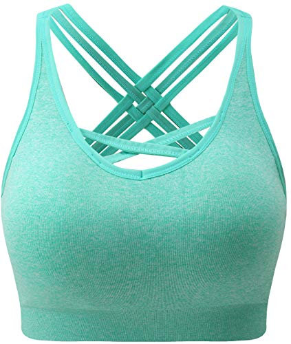 ANGOOL Damen Sport BH ohne Bügel Gepolstert Yoga Bra Kreuz Rücken Sport Bustier für Jogging Fitness , Grün , XL