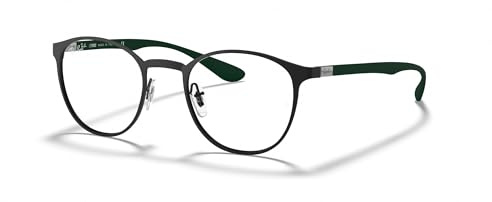 Ray-Ban Unisex RX6355 Round Prescription Eyewear Frames, Matte Black/Green/Demo Lens, 50 mm