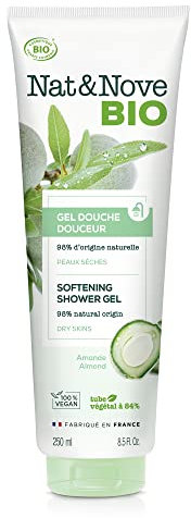 Nat&Nove Bio – Gel de ducha Delicado, para pieles sensibles, con Almendra Orgánica. Suaviza y limpia la piel delicada. Bio y Vegano.