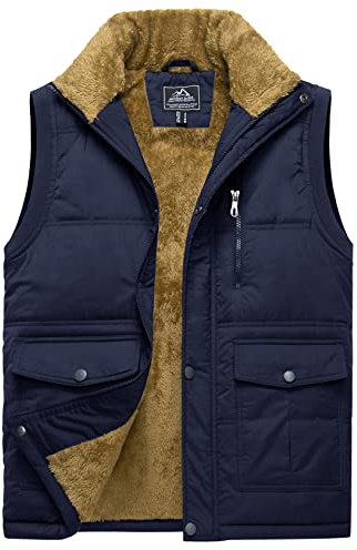 TACVASEN Cargo Gilet Mens Winter Fleece Vest Windproof Body Warmer Fleece Winter Gilet Sleeveless Jacket Thermal Vests Navy Blue,S