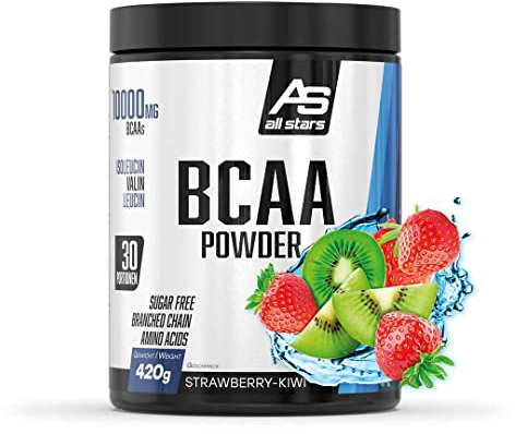 All Stars BCAA POWDER 420g zuckerfrei & vegan I verzweigtkettige Aminosäuren I hochwertiges Eiweiß-Pulver mit L-Leucin + L-Valin + L-Isoleucin I Protein-Shake mit Strawberry-Kiwi Flavour