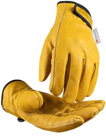 toolant Winter Leder Arbeitshandschuhe, Warme Thinsulate Futter für kaltes Wetter Arbeit, 100% Vollkornleder mit Abrieb und Stechbeständigkeit, Größe XX-Large