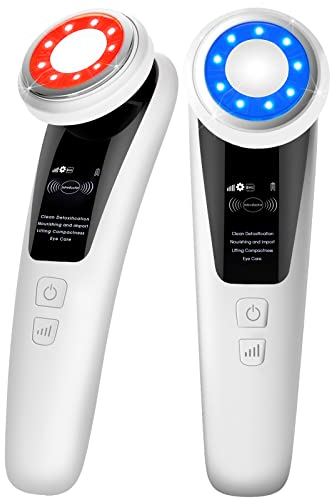 Ultraschallgerät Kosmetisches Gesicht Gesichtsmassagegerät mit Tiefenreinigung, Ionentherapie, Facelift, Augenpflege, 2 Lichttherapie, Wärmebehandlung, Mikro-Vibrationen für Hautstraffung, Anti-Aging