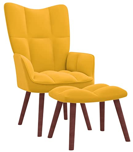 Susany Relaxsessel mit Hocker Fernsehsessel Polstersessel Ohrensessel Relaxstuhl Loungesessel Ruhesessel Armsessel Sessel Samt Senfgelb