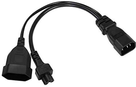 YACSEJAO IEC C14 a C5 + Euro Cable de alimentación, 2 en 1 IEC C14 macho a IEC 5 hembra y (CEE 7/16) Euro hembra Cable de extensión para TV PC ordenador monitor Beamer, 1FT 30cm