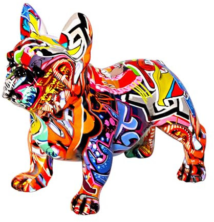 IDORTYBB C1 Graffiti-Statue Französische Bulldogge, Tierskulptur, Kunstfigur, Heimdekoration für Wohnzimmer, Schlafzimmer, Bücherregal, TV-Schrank, Schreibtischdekoration, Tischdekoration