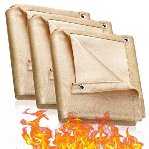 Hoteam 3 Stück Fiberglas Schweißdecke Löten Feuerfeste Decke Feuerfest Decke Feuerfest Thermo Beständig Isolierung Abdeckung für Schweißer Schweißen Tischplatte Werkzeug Ausrüstung Zubehör, 1.8x2.4 m