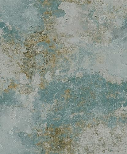 Grandeco Rustic Old Town Plaster Distressed Concrete Textured Wallpaper, Teal