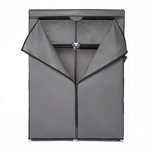 OHS Double Wardrobe Storage Organiser, Portable Wardrobe Clothes Organiser for Wardrobe Clothing & Wardrobe Storage Bedroom Canvas Wardrobe, Roll Up Charcoal Grey