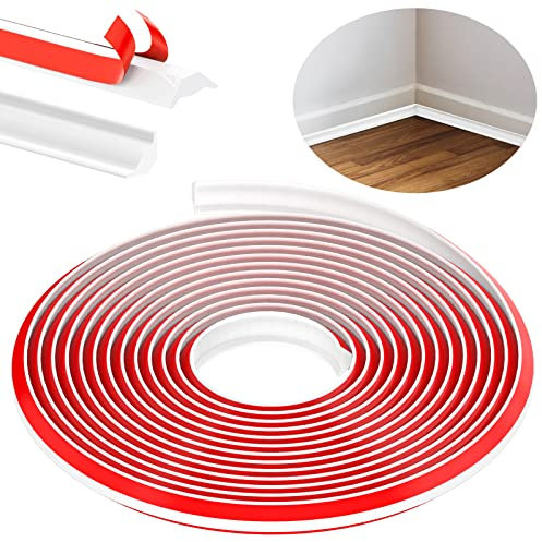TPE Quadrant Trim, 6M Flexible Moulding Wall Corner Edging Strip Self Adhesive, Skirting Board Trim, Caulk Strip Beading for Laminate Flooring, Wall Ceiling, Cabinet Countertop, Etc (White,19 * 13 MM)