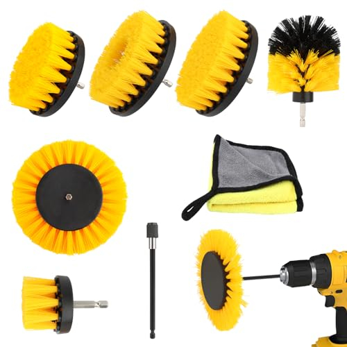 MXTIMWAN 8 Pieces Cepillo Taladro Limpieza Kit, Cepillo para Taladro Eléctrico, Multifuncional Cepillos Taladro Suave para Limpiar Coche, Baño, Cocina, Azulejos