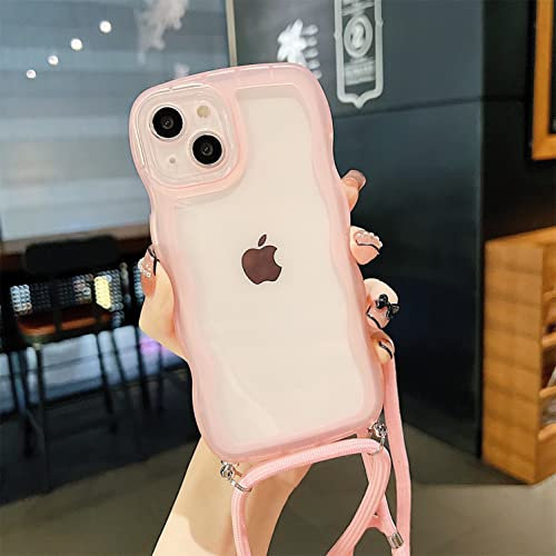 Rokmym Coque pour iPhone 11 avec Cordon de Collier, Transparent Coque Grande Bordure ondulée en Silicone Bumper Coque (Longueur réglable) Protection Anti-Choc Housse pour iPhone 11