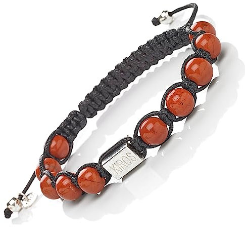 KIROS Bracciale Tibetano Buddista Shamballa Tamashi Unisex Uomo Donna realizzato con Pietre Naturali 8 mm, Filo Cerato Nero, Artigianale Fatto a Mano regolabile 3 Misure.