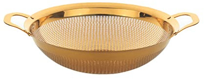 Buyer Star 18/8 Stainless Steel Colander, Micro-Perforated & Footed Metal Colander with Handle, Heavy Duty Strainer for Kitchen Food/Pasta/Vegetable/Rice/Fruit/Noodles- Dishwasher Safe (Gold)