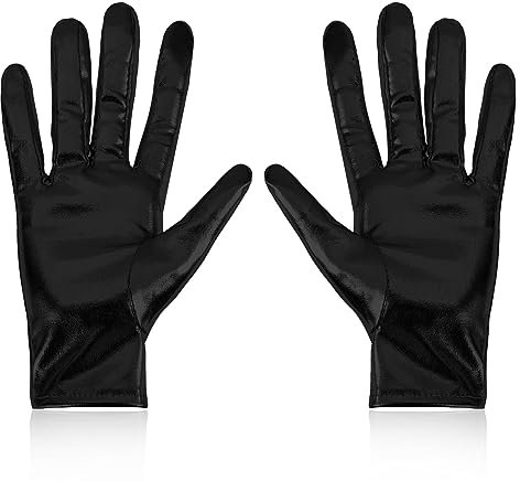 Yolev Women's Shiny Metallic Gloves - Halloween Cosplay & Opera Gloves - Fancy Flapper Evening Accessories (Black)
