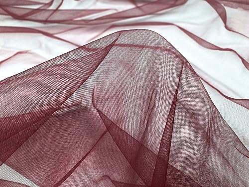Tüll Stoff Meterware - 160 cm Breite - quer-elastischer, weicher Tüllstoff - Uni Deko Stoff (Bordeaux)
