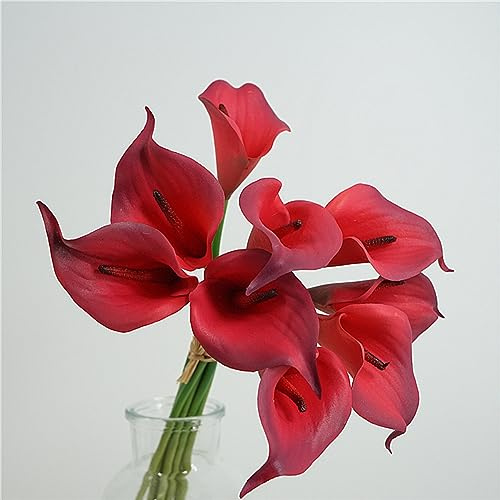 HAOSHICS 9 piezas de lirios de cala artificiales, lirios de cala de látex realistas con tallo suave de PU, elegante decoración floral para boda, hogar, fiesta, oficina, arreglos florales DIY (Rojo)