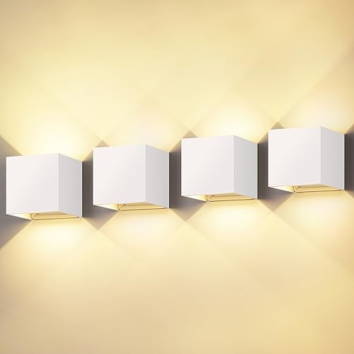 ledmo 4 Stücke 20W Wandleuchten Innen/Aussen 2000LM Wandlampe Auf und ab Einstellbarer Lichtstrahl LED Außenleuchten 3000K Warmweiß Wandlampen IP65 Wasserdichte Wandleuchte