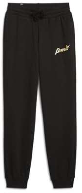 PUMA Mädchen Ess+ Script Metallic Pants Fl Gestrickte Hosen, Puma Schwarz-goldfolie, 164 EU