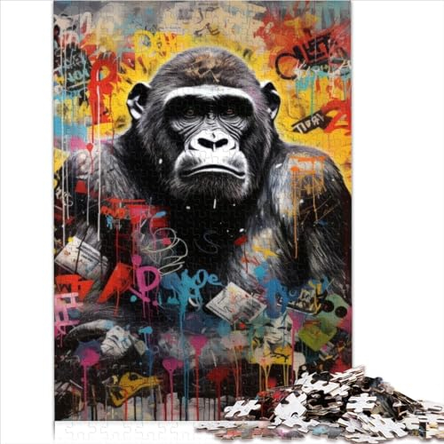 YOITS 1000-teiliges Holzpuzzle 'Banksy Stil Gorilla Art' für Erwachsene und Kinder ab 12 Jahren, Moderner Stil, Unisex, 50x75 cm, 1 Puzzle, 1000 Teile, 1 Set, Schwarz