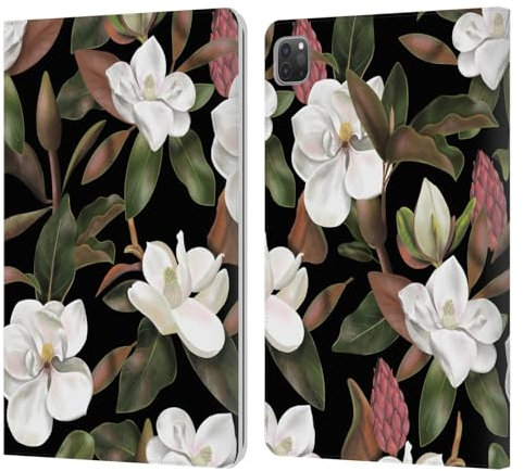 Head Case Designs Offizielle Anis Illustration Muster Schwarz Magnolien Leder Brieftaschen Handyhülle Hülle Huelle kompatibel mit Apple iPad Pro 11 2020/2021 / 2022