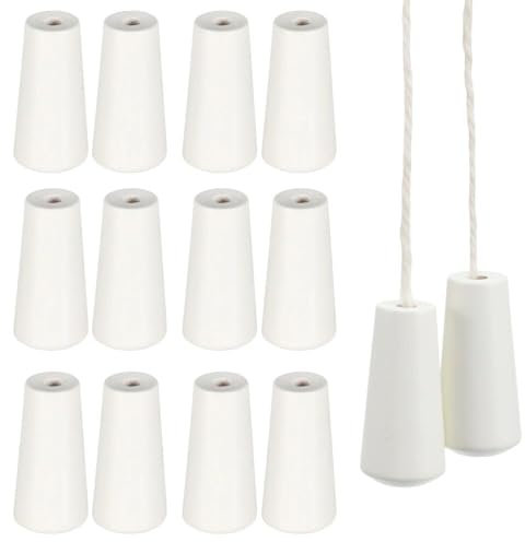 OKODOKO 12x White Wooden Pendant Pulley Knobs for Blind Shade Cord Tassels/Light Rope