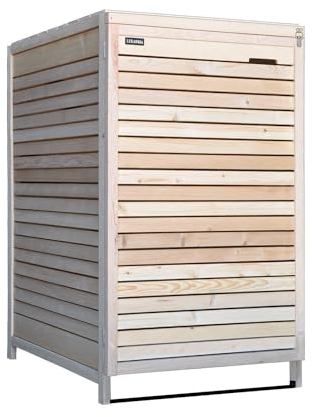 Lukadria Mülltonnenbox Adria24 Mülltonnenverkleidung für 1 Tonne Mülltonnecontainer Holz naturbelassen 120L - 240L vormontiert mit Rückwand