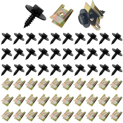 60 Pcs Screw and Nut Clip Kit,30 Auto Body Fender Screws and 30 Bumper Guard Plate Fixing Bolts,Fixed Auto Car Body Fender Screws,Car Screw Tabs for Car Wheel Arch Cover Undertray Fender Interior
