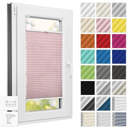 Estika Plissee mit Bohren 95 cm x 120 cm - Rosa - Rollos für Fenster, Jalousien Fenster für innen, Raffrollo, Fenster plissee