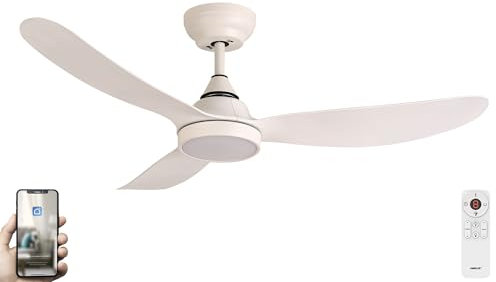 Fanelite - Brasseur d'air 107 cm blanc BAABA - Moteur DC 21W - Lumière LED 20W dimmable 3 couleurs - Télécommande - Wifi - Contrôles vocaux - 3 pales - Très silencieux