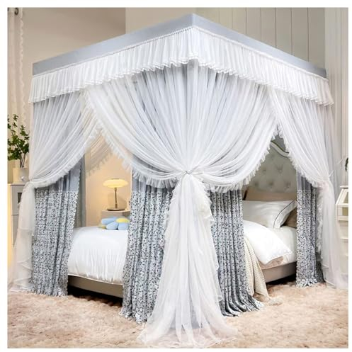 Doppelschichtige Bettvorhänge, 360 ° Umfassender Schutz, Betthimmelvorhänge, Dreitüriges Betthimmel-moskitonetz, Zum Verschenken Von Geschenken An Freunde, Familie, (Size:47*79in bed,Color:Grau)