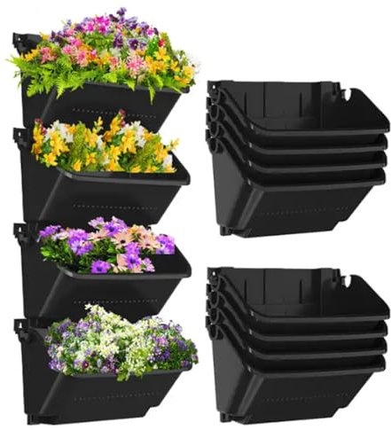 Set da 8 fioriere da Parete, fioriera da Giardino Verticale impilabile, vasi da Fiori rettangolari montati a Parete, fioriere sospese a Parete per Erbe aromatiche e Verdure da Interno