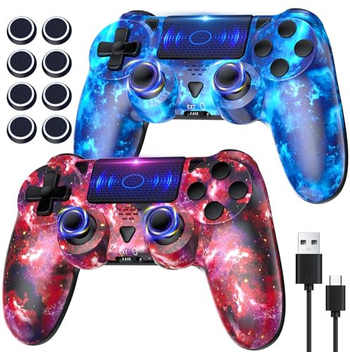 TURPOW Wireless Controller For PS4 2Pcs Compatible with PS-4 Pro/Slim/PC with Enhanced Joystick/Dual Motor Vibration/ 6-Asix Sensor/Led Touchpad/Audio Function/USB Cable