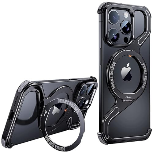 AdirMi Case for iPhone 14/14 Pro/14 Pro Max, Ultra-Thin Shockproof Z-Shape Metal Frameless Built-in Stand [Compatible with MagSafe],Black,14 Pro Max