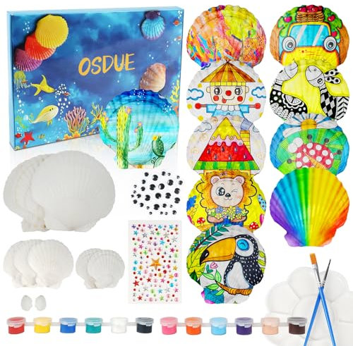 OSDUE Juego de Pintura de Conchas, Kit Pintura de Conchas Marinas para Niños Manualidades NiñOs Kit Diy Pintar Kit, Pintar Conchas,Juegos de Manualidades Niña,Regalo para NiñOs A Partir de 4 AñOs.