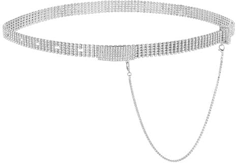 CHIC DIARY Damen Glänzender Strassgürtel Silber/Gold Glitzergürtel für Abendkleind Dekorativer Kettengürtel Taillengürtel Kleidgürtel