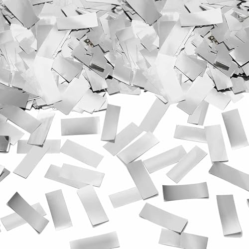 ParPix 100g Silber Konfetti Geburtstag Deko, 5cm Groß Konfetti Glitzer, Rechteckiges Metallische Folie Konfetti Tischdeko, Silber Streudeko für Hochzeit Geburtstag Babyparty, Ballondekoration Confetti