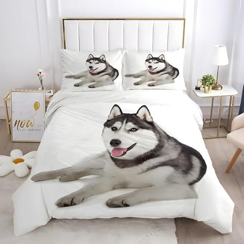 PUOJIEAT Bettwäsche 140x200 Tiere Husky Weich Mikrofaser Bettwäsche-Sets Tiere Husky Bettbezug mit 2 x Kissenbezug 80x80 cm 3D Bettzeug Set q6264