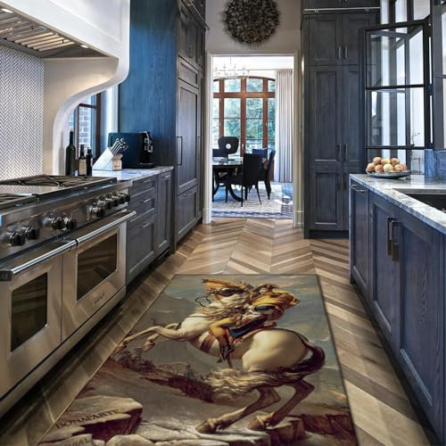 HOBBOY Dünner Teppich Der Napoleon, der die Alpen überquert Teppich Berühmtes Gemälde Druck Innenteppich für Schlafzimmer Wohnzimmer Weiche Türmatte 210 x 240 cm