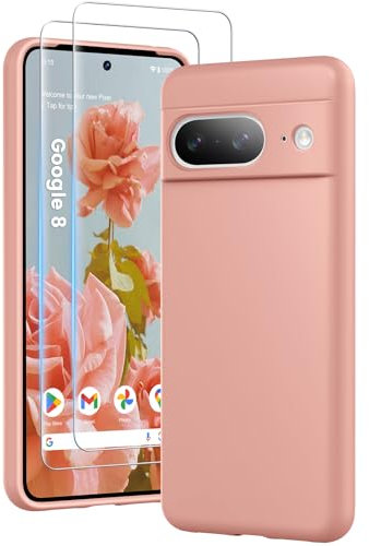 HuwaiH 3 in 1 Hülle für Google Pixel 8, mit 2 Stück 9H 0.33mm Panzerglas, Upgraded Kameraschutz, Kratzfeste Stoßfeste Handyhülle für Google Pixel 8(Rosa)