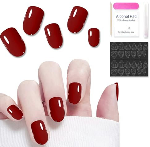 Short Square Press on Nails with Glue, 24 Pcs Elegant French Tip Fake Nails, Stick on Nails for Women, Durable and Reusable, Perfect for Christmas, Weddings, or Parties, DIY at Home (Red)