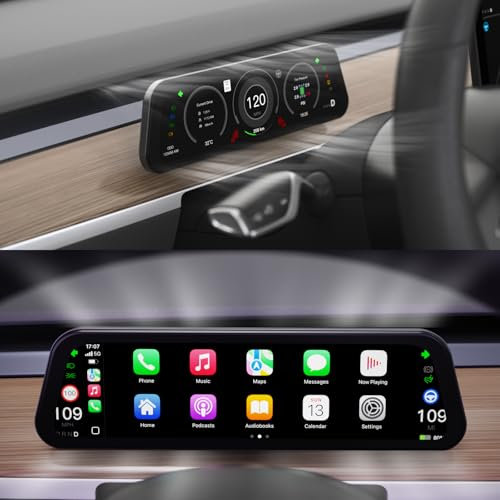 HotSunTesTec Display Head Up da 9,6 per Tesla Model Y e Model 3 - Wireless CarPlay e Android Auto, schermo ultra sottile con fotocamera frontale, nessun blocco AC, aggiornamenti OTA, informazioni di