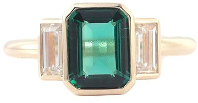 Beydodo Smaragd Ring Gold 375 Damen, Verlobungsring 3 Steine mit 2ct Erstellter Smaragd Hochzeit Ringe Frauen Eheringe Nickelfrei Gr.51 (16.2)