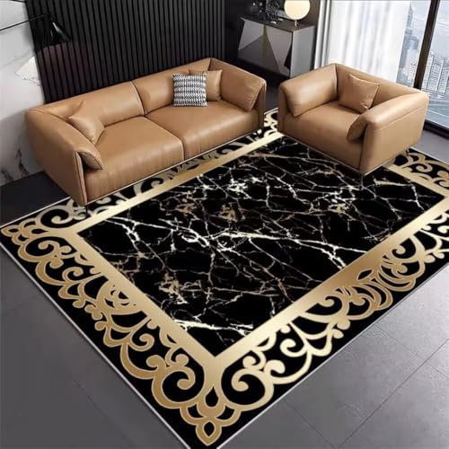 ROSURUG Teppich Antirutsch Fussmatte 140X200CM Der Wohnzimmerteppich im Steinimitat-Design ist sturzsicher, schmutzabweisend und pflegeleicht Teppich Lang Teppich Cool Schwarz