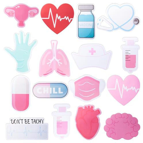 Keboyoe 16 Pack 480 Sheets Funny Nurse Sticky Notes Nursing Self Stick Note Pads Medical Themed Cute Memo Pads Notepads Booklet Memo Notepads Nurse Gifts for Hospital School Office Supplies(Blue,Pink)